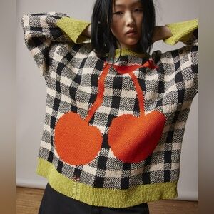 BDG Kurt Cherry Gingham Checkered black and white red green sweater chunky knit